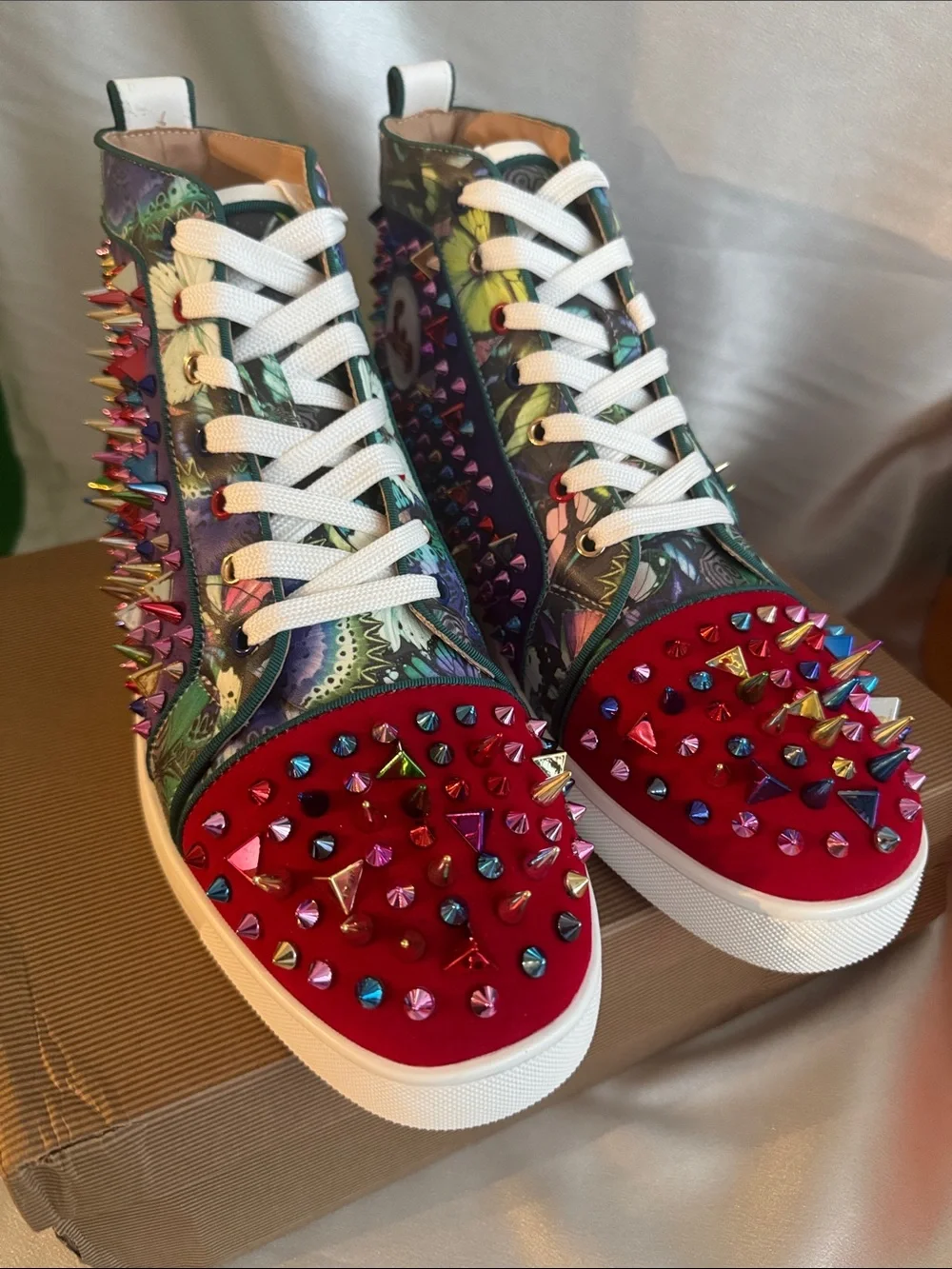 New! Christian Louboutin Louis Pik Pik Orlato high-top sneakers/ “Red Bottoms”